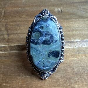 Vintage Style African Kambaba Jasper Gemstone Ring Size 6.5 Silver 925 Bohemian